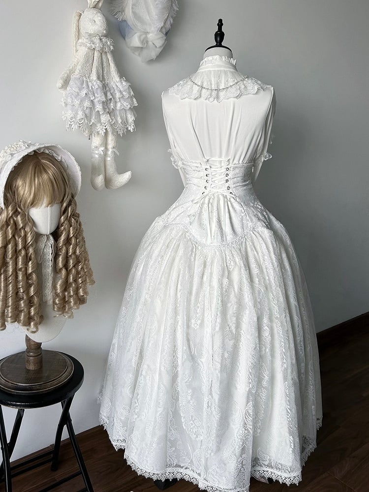 Lolita High Super Long White Skirt Gothic Version Waist