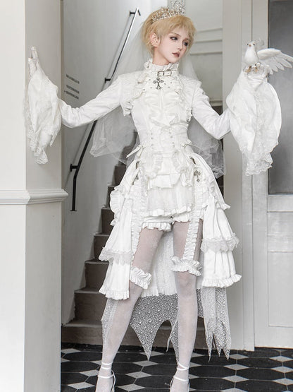 Ouji - Top Sleeveless White Lolita Neck Ruffled Outfit All Prince