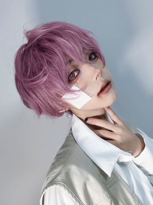 Pink-purple 24CM Chin Length Wig With Bangs