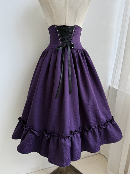 Lolita Purple Waist Under Drawstring Boned Bust Gothic High Skirt
