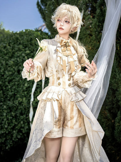 Champagne Ouji Lolita Prince Outfit Ruffle Neckline Long Sleeves Shirt Set