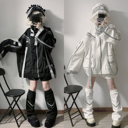 White Futuristic Cyberpunk Buckle Strap Jacket