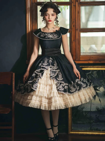 Lily Embroidery Dress Beige Lolita Valley of Black Classic the