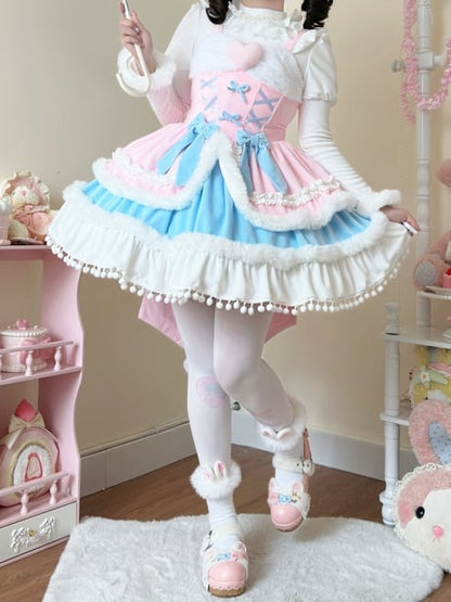 Lolita Winter and Sweet Trimming for Autumn Pink Plush Dress