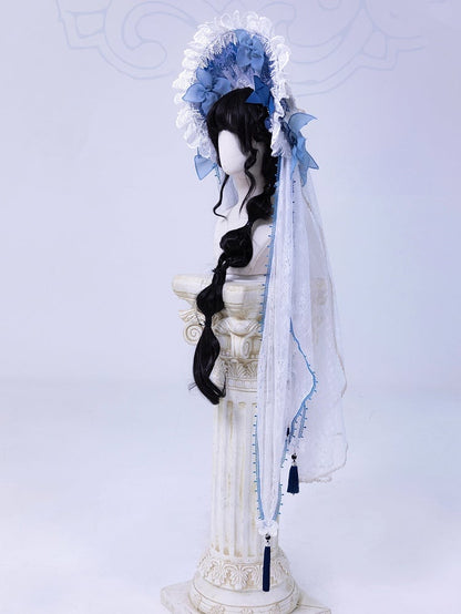 White Bonnet Blue and Detachable with Veil