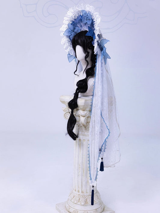 White Bonnet Blue and Detachable with Veil