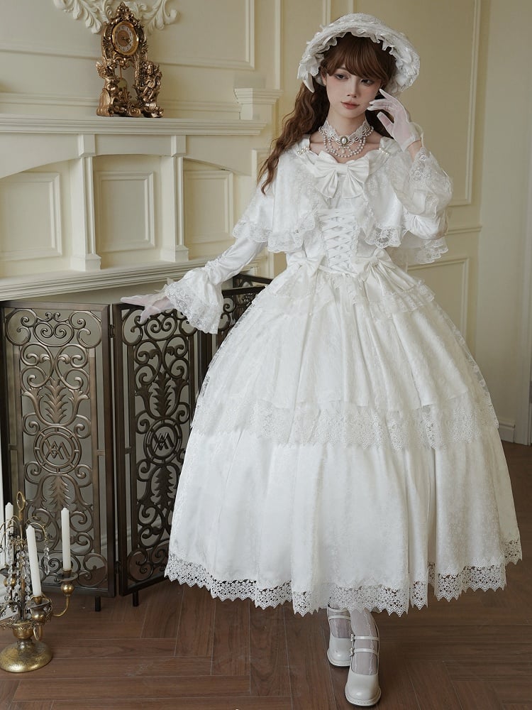 White Cape Design Shiro Dress Rosette Fabric Hanayome Lolita One Piece