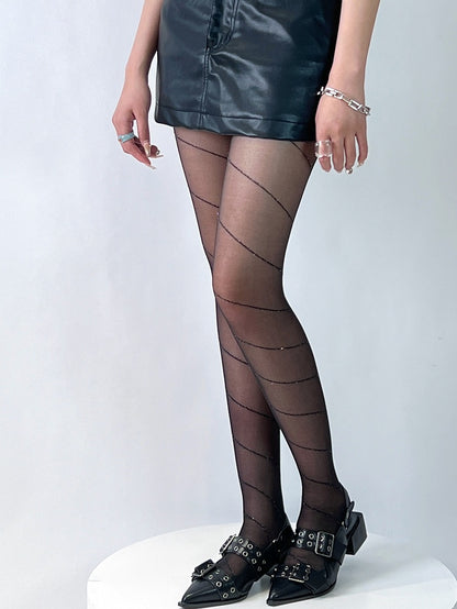 Schwarze Strumpfhose mit Streifenmuster