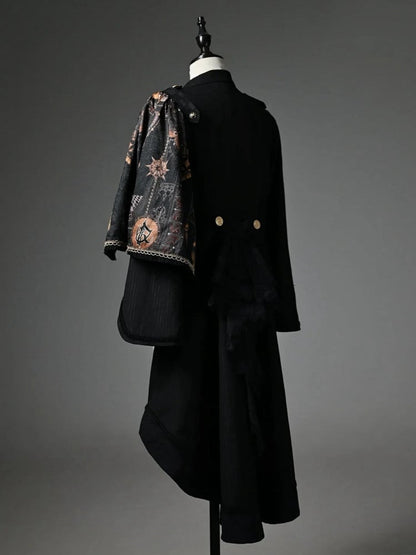 Tailcoat Knight Cape One-shoulder Detachable Black