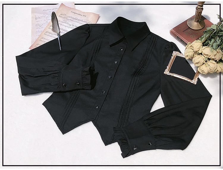 Shirt Black Buttons Sweetheart Shaped
