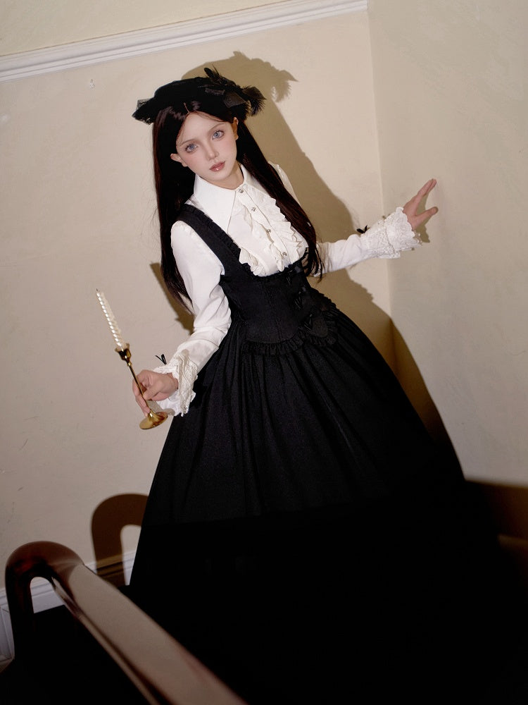 Robe Lolita noire élégante à volants sous la poitrine