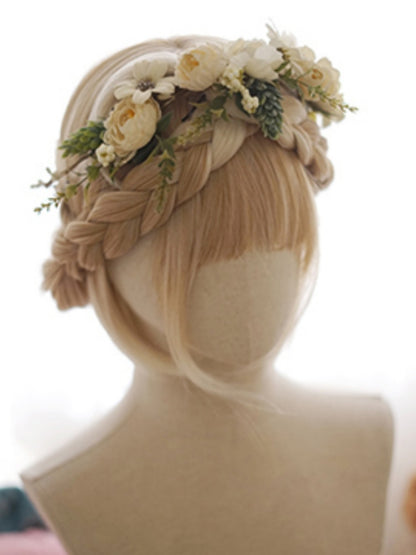 Perruque courte et lisse blonde claire avec frange