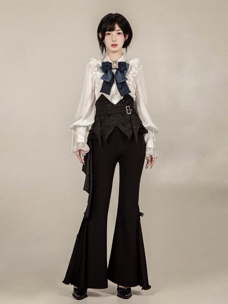 Gothic - Pants Belt with Straps Set + Blue Flared Lolita Ouji Corset Bowtie Black Boned