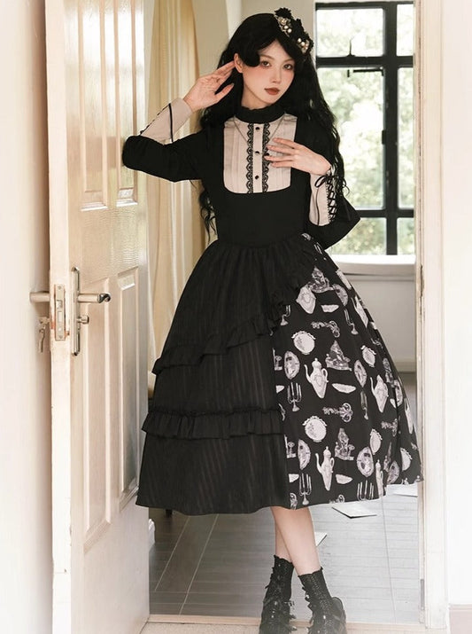 Suspender Skirt + Elegant Puzi Blouse Print Design Original With Kula
