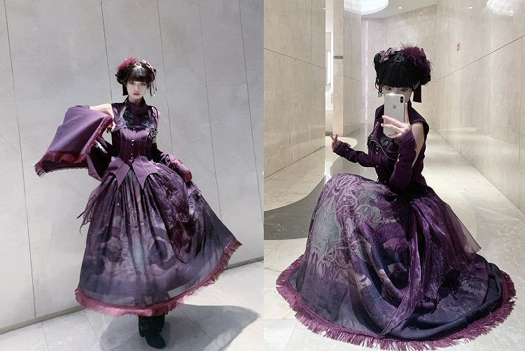 Haut sans manches violet brodé d'os de serpent gothiques
