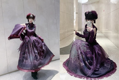 Purple Snake Print Lolita Skirt with Irregular Embroidered Overlay