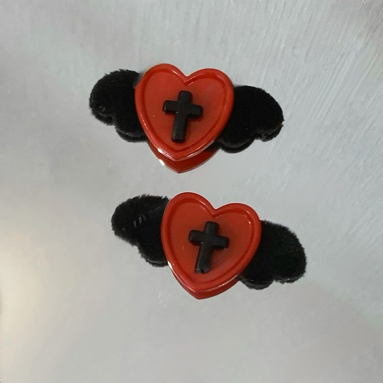 Barrettes à cheveux Yami Kawaii en forme de cœur et d'ailes
