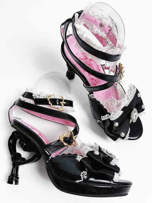 High Black Heart-shaped Gyaru Heels Fashion Sandals