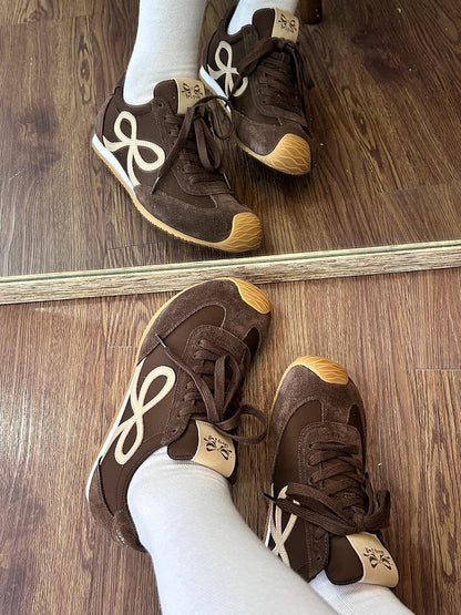 Design Bowknot Ties Front Schnürung Braun Sneakers