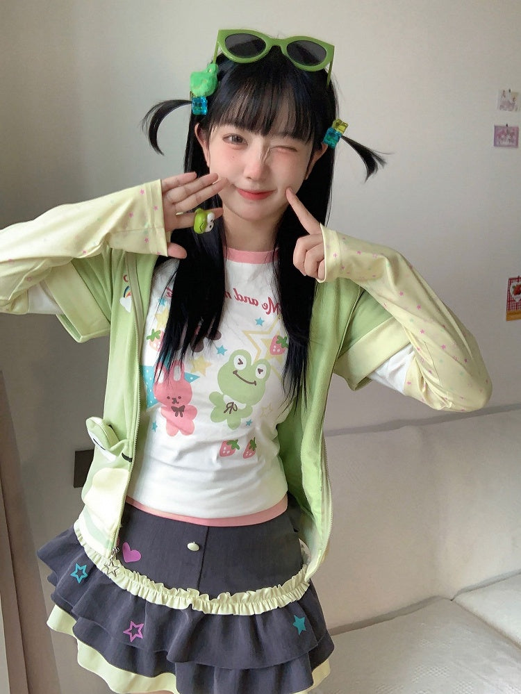 Top Cute Short Frogs Sleeves Green