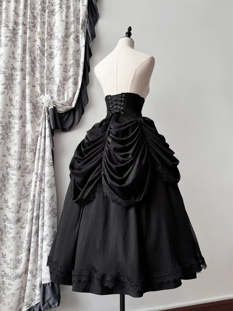 Boned High Corset Waist Aristocrat Victorian Skirt Belt Gothic Black Lolita