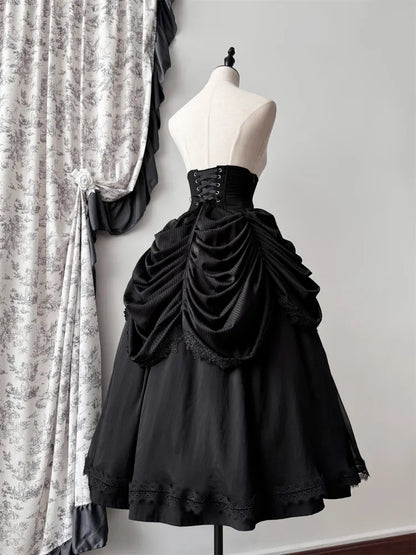 Boned High Corset Waist Aristocrat Victorian Skirt Belt Gothic Black Lolita