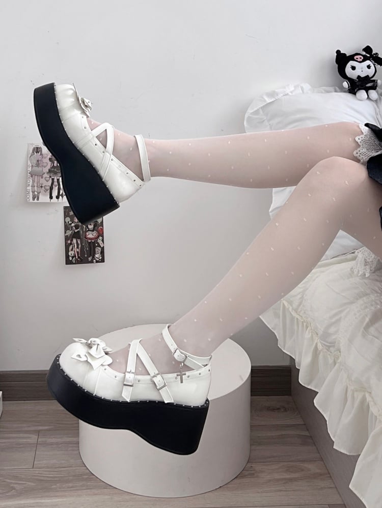 Cute Wings  Cross Punk White Platforms