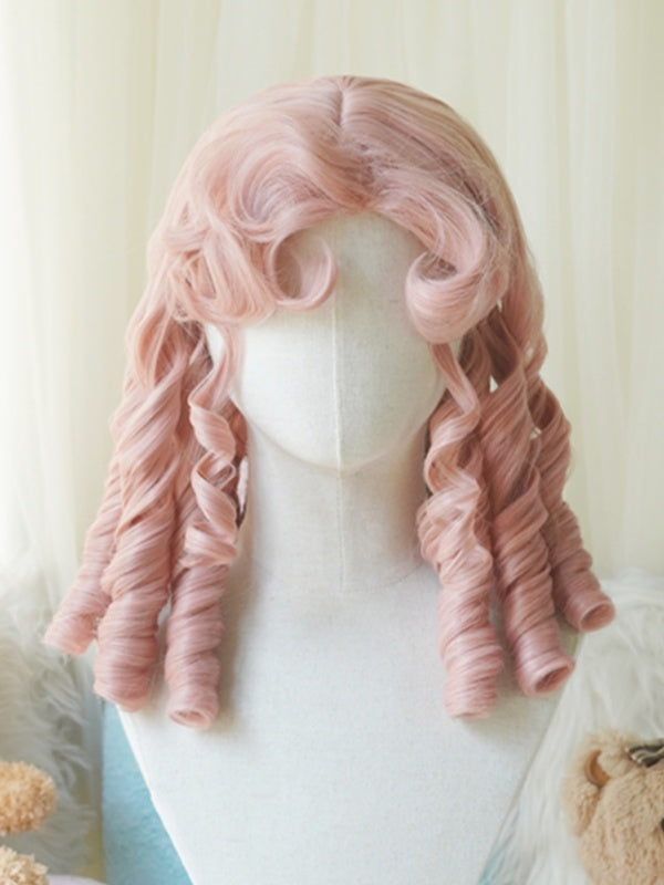 Perruque noire/blond clair/rose/brun foncé/blond, longueur au-dessus de la poitrine, avec frange bouclée romaine