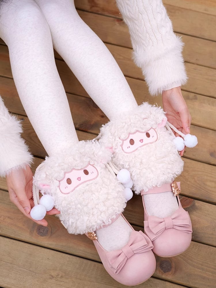 With White Plush Leg Warmers Lamb Pompon