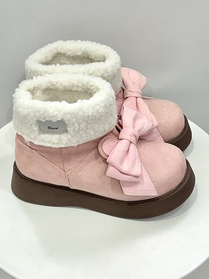 Pink Bunny Ear Design Bowknot Platform Winter Ugg Boots