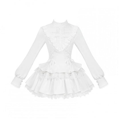 Ruffle Straps Dress Lolita Charm Neckline White Lace-up Cross Gothic