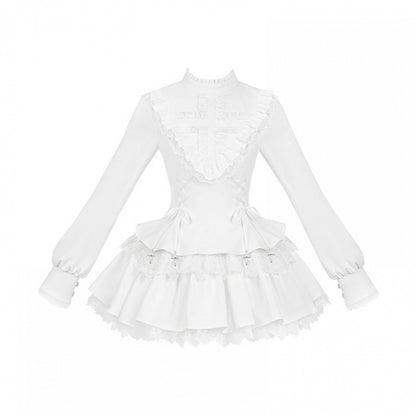 Träger Charm Kleid Gothic Weiß Rüschen Lolita Ausschnitt Schnürung Kreuz