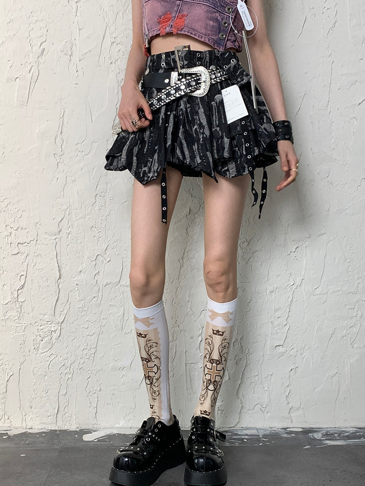Y2K Stockings White Bowknot Underknee Cross Print And