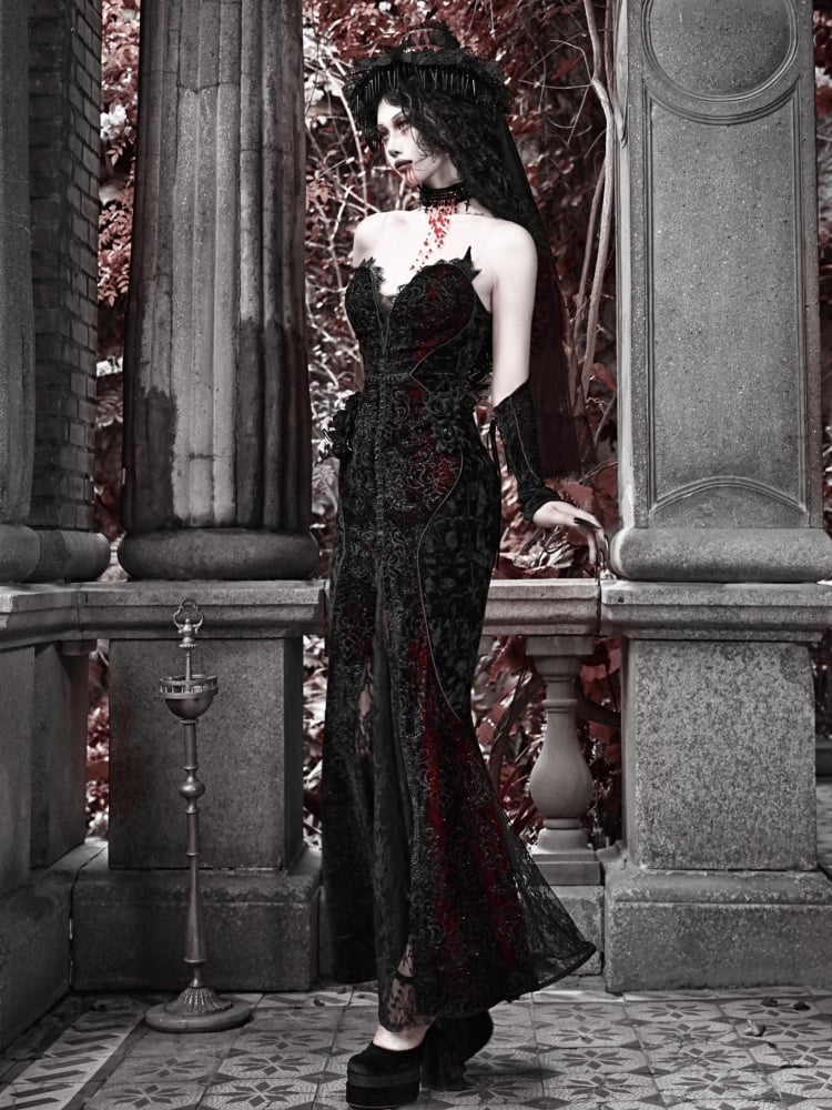 Romantic Goth Deep V-neck Vampire Mermaid Dress