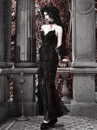 Deep Romantic Mermaid Dress Sweetheart V-neck Vampire Goth Neckline