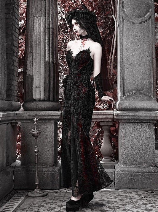 Deep Romantic Mermaid Dress Sweetheart V-neck Vampire Goth Neckline