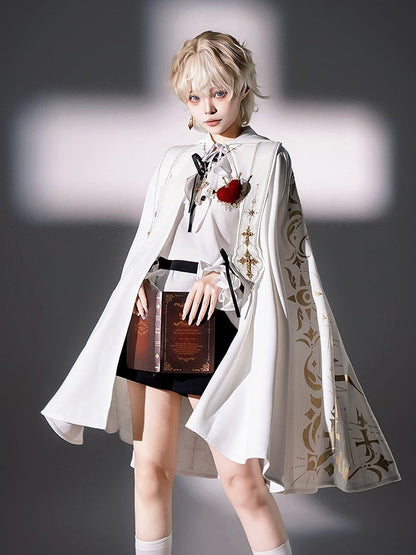 Cape Golden White Print Hooded