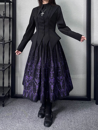 Black Gothic Lolita Cathedral Glass Skirt Embroidery Purple