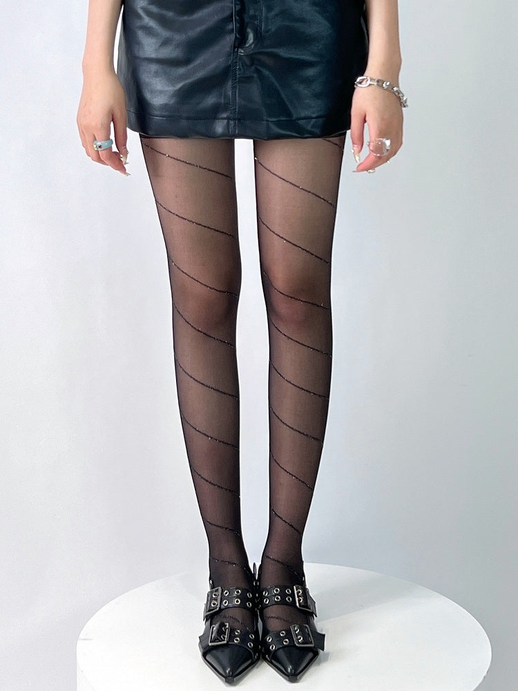 Schwarze Strumpfhose mit Streifenmuster
