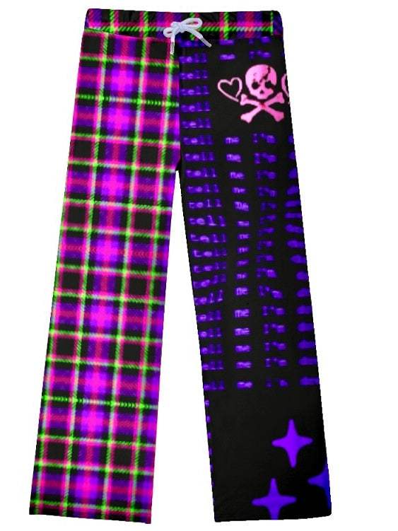 Pants Print Pattern Y2K Colorful Plaid And Wide-leg Skeleton Cut Star