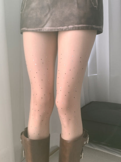 Weiße Strass-Strumpfhose WeißSchwarz/Alles verziert