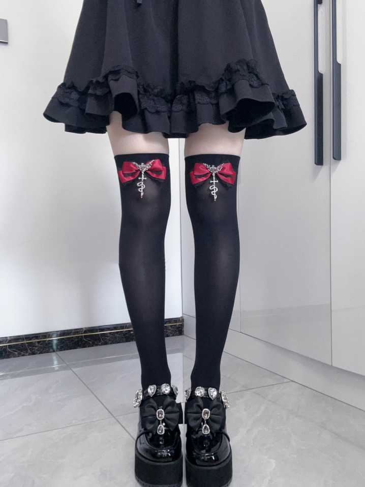 Akzente Gothic über Jirai Rote Strümpfe Bowknot Version Metal Snake Kei Normal/Lang Knie