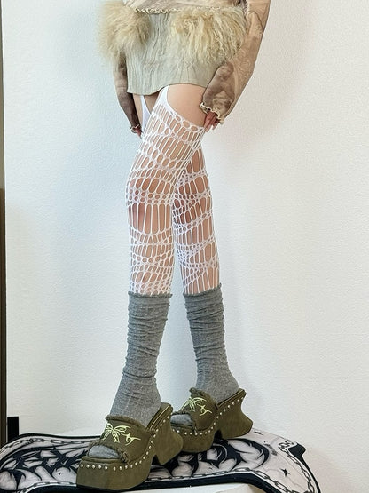 Suspender Black/White/Brown/Gray/Red Y2K Cut-out Design Stockings