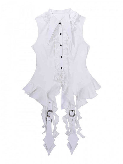 Cropped and Gothic Shirt Sleeveless White Lolita Set Black Full - Top Skirt +