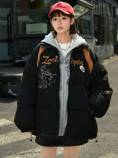 Zootopia Judy and Nick Applique Black Puffer Jacket