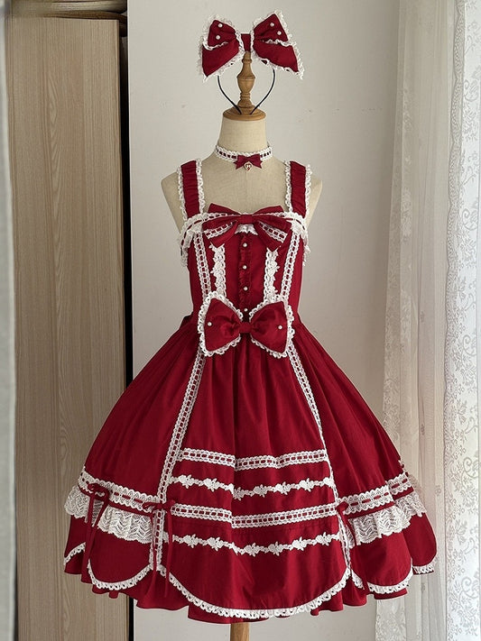 Edge Trim Skirt Old Jumper School Scalloped Hem Red Lolita Dress