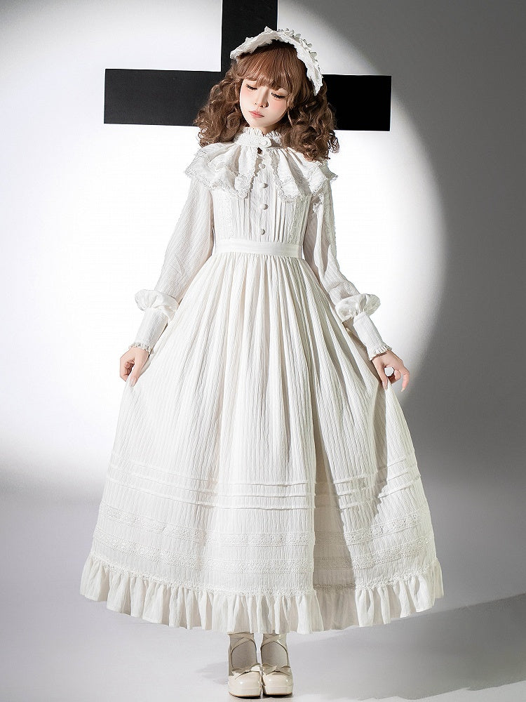 + High Long Dress Gothic Shiro Waist Lolita Collar Sleeves White