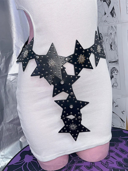 Stars Pop Punk Black PU Waist Belt