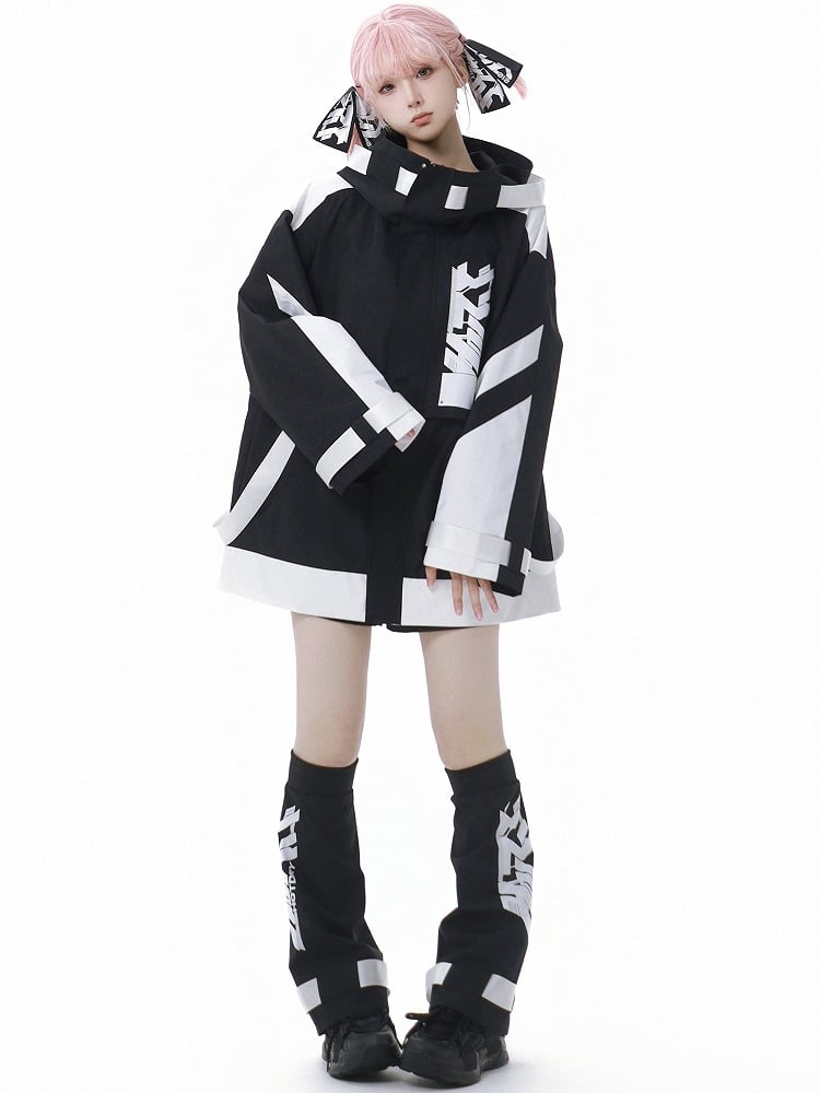 Schwarz-weiße Shorts im Jirai Kei Colorblock-Design