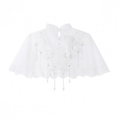 White Skirt High Cape Waist Top Cami + Tulle Print Castle Blue